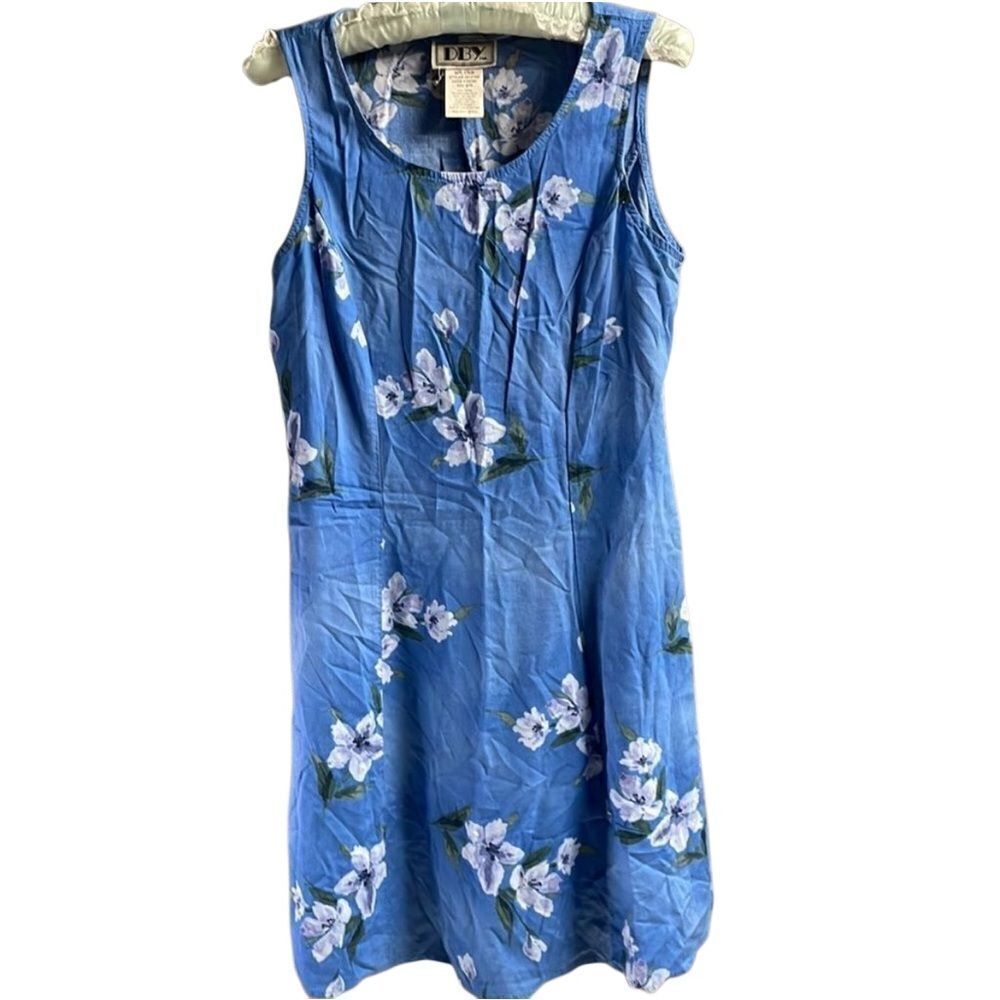 DBY LTD Womens Blue Floral Tank Sleeveless  A Line Dress Size 9/10